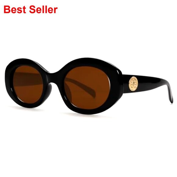 Retro Chunky Oval Sunglasses UV400 Protection Thick Frame Women main image 6